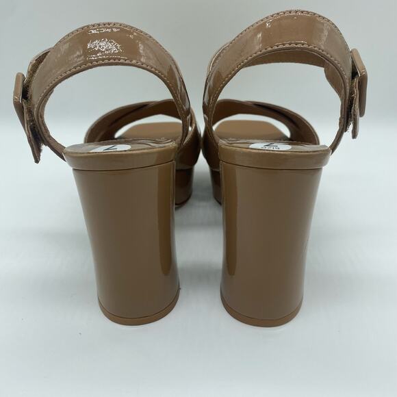 Jeffrey Campbell Tan Patent Leather Strappy Chunky Platform Heel Women's size 7 - Picture 4 of 9